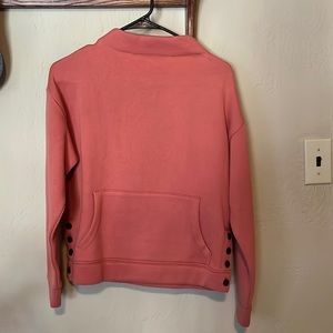Madewell- xxs cowlneck orange sweatshirt with front pocket, button side details